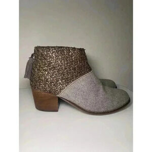 Toms Womens Leila Bootie Grey Felt Shine Zip Up Size 9 Shoes Boots Block Heel